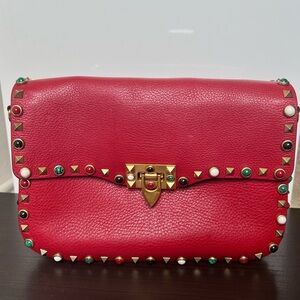 Valentino Garavani Rolling Rockstud crossbody bag leather with cabochons Medium